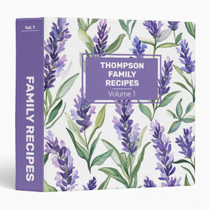 Watercolor Lavender Personalized Family Recipe 3 Ring Binder