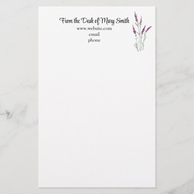 Watercolor Lavender Personalized Stationary Stationery (Front)