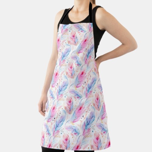 Watercolor Lavender Pink Bright Feathers Spring Apron