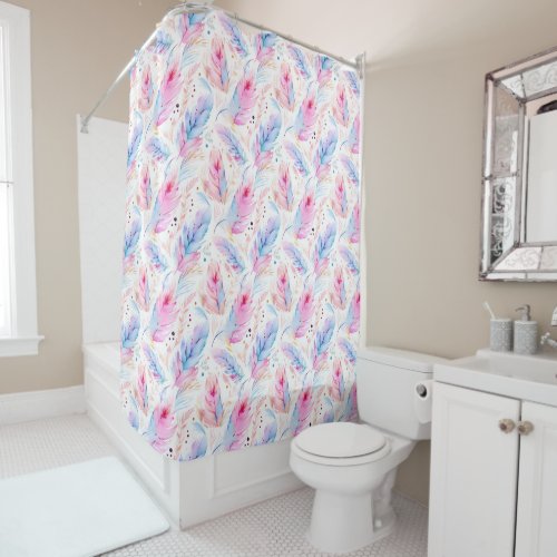 Watercolor Lavender Pink Bright Feathers Spring Shower Curtain