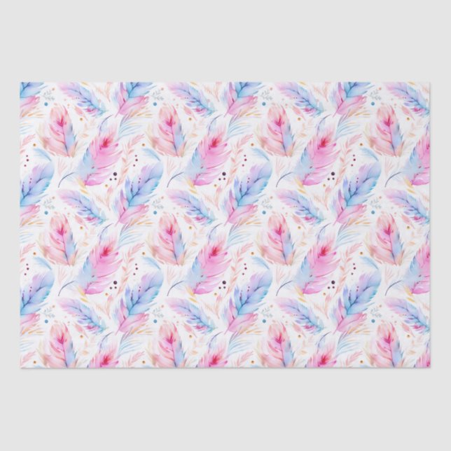 Watercolor Lavender Pink Bright Feathers Spring Tissue Paper (Front)