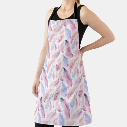 Watercolor Lavender Pink Pastel Feathers Spring Apron