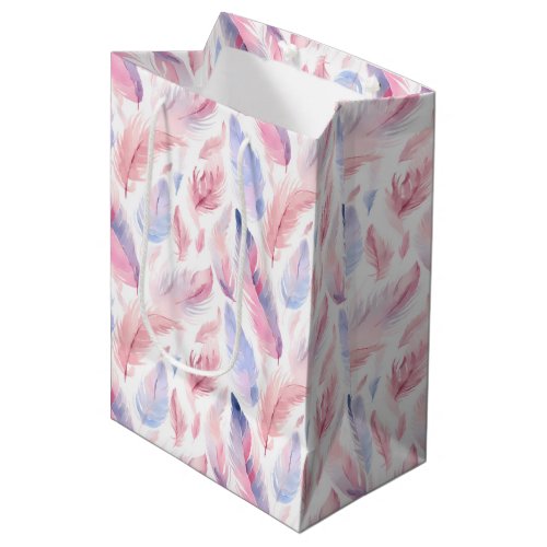 Watercolor Lavender Pink Pastel Feathers Spring Medium Gift Bag