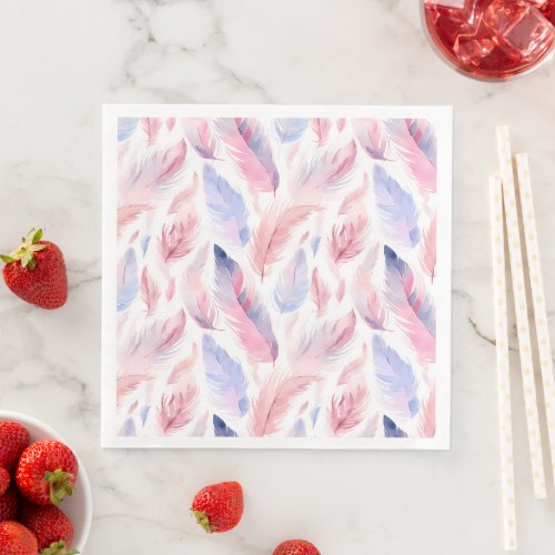 Watercolor Lavender Pink Pastel Feathers Spring Paper Dinner Napkins