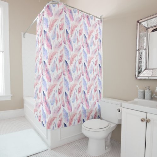 Watercolor Lavender Pink Pastel Feathers Spring Shower Curtain