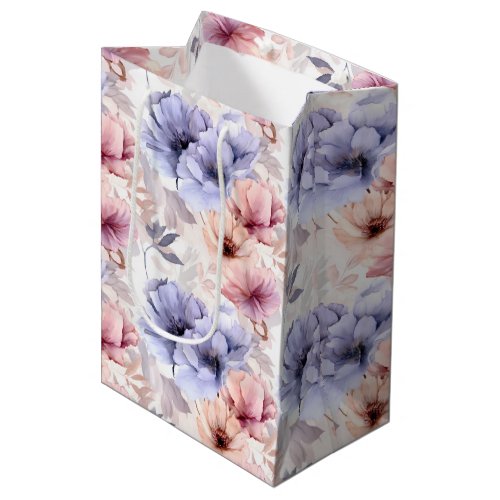 Watercolor Lavender Pink Pastel Flowers Spring Medium Gift Bag