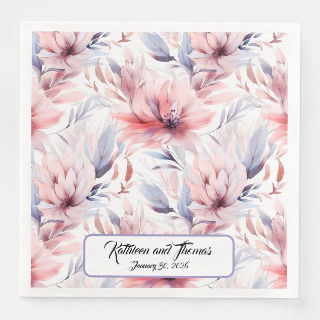 Watercolor Lavender Pink Pastel Flowers Spring  Paper Dinner Napkins (Front)