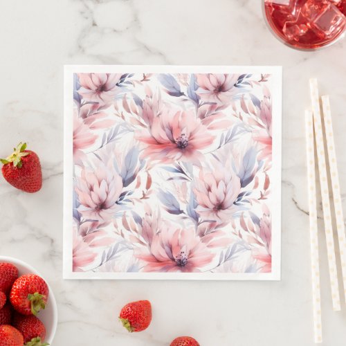 Watercolor Lavender Pink Pastel Flowers Spring Paper Dinner Napkins