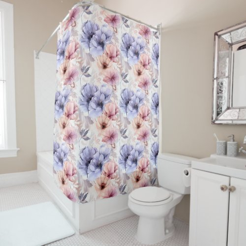 Watercolor Lavender Pink Pastel Flowers Spring Shower Curtain