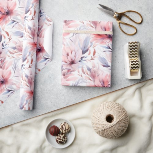 Watercolor Lavender Pink Pastel Flowers Spring Wrapping Paper