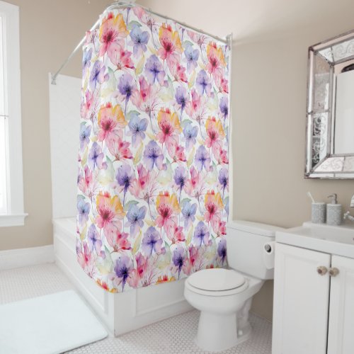 Watercolor Lavender Pink Red Pastel Floral Spring Shower Curtain