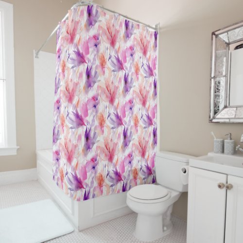 Watercolor Lavender Pink Red Pastel Floral Spring Shower Curtain