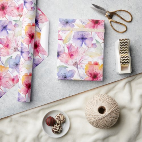Watercolor Lavender Pink Red Pastel Floral Spring Wrapping Paper