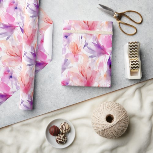 Watercolor Lavender Pink Red Pastel Floral Spring Wrapping Paper