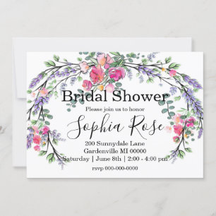 Watercolor Lavender Pink Rose Bridal shower Invitation