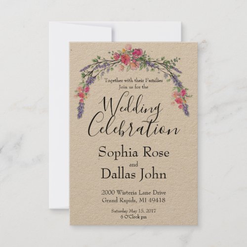 Watercolor Lavender Pink Wild Rose and Eucalyptus Invitation