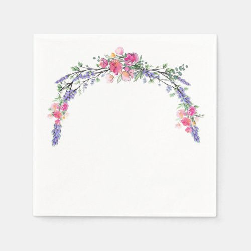 Watercolor Lavender Pink Wild Rose and Eucalyptus Napkins