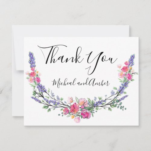 Watercolor Lavender Pink Wild Rose and Eucalyptus Thank You Card