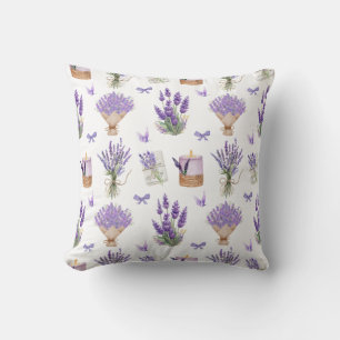 Watercolor Lavender Print Pattern Throw Pillow