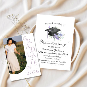 Watercolor Lavender Purple Floral Graduation Invitation
