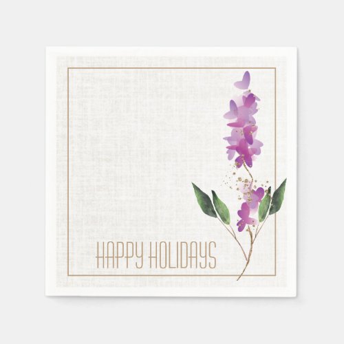 Watercolor Lavender Purple Modern Flower Sparkle Napkins