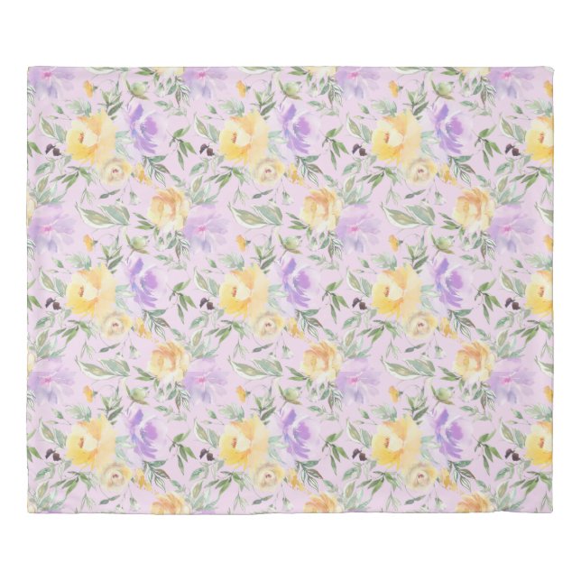 Watercolor Lavender Purple Yellow Floral Flowers  Duvet Cover (Front)