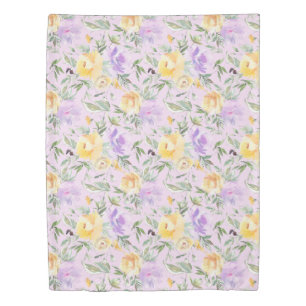 Watercolor Lavender Purple Yellow Floral Flowers  Duvet Cover