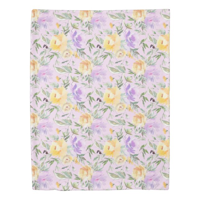 Watercolor Lavender Purple Yellow Floral Flowers  Duvet Cover (Front)