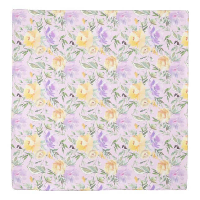 Watercolor Lavender Purple Yellow Floral Flowers  Duvet Cover (Front)