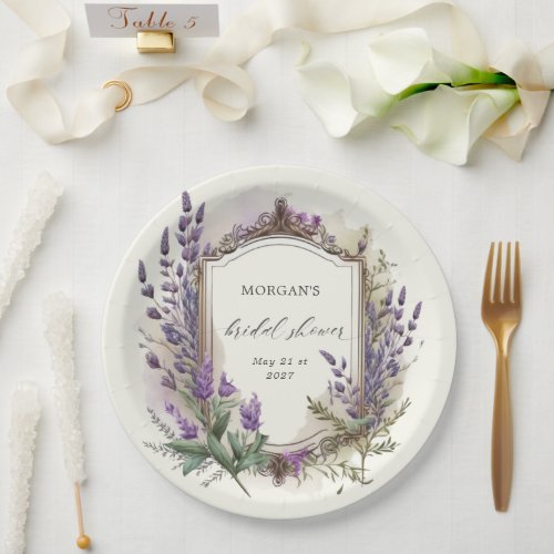 Watercolor Lavender Regal Bridal Shower Paper Plates