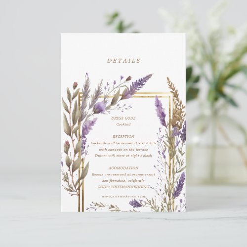 Watercolor Lavender Regal Floral Details Enclosure Card