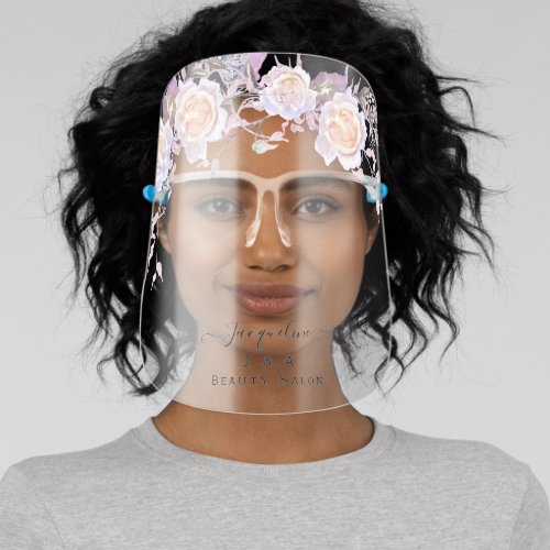 Watercolor Lavender Roses Floral Hair Salon Name Face Shield