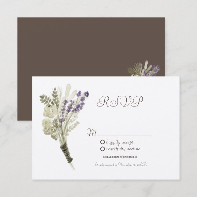 Watercolor Lavender Rustic Botany Kraft RSVP Invitation (Front/Back)