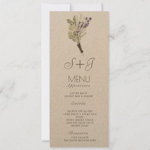 Watercolor Lavender Rustic Bouquet Dinner Menu