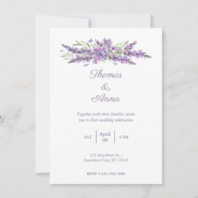 Watercolor Lavender Simple Wedding Invitation  (Front)