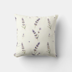 Watercolor Lavender Sprigs Delicate Floral Pattern Throw Pillow