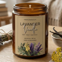 Watercolor Lavender Vanilla Floral Candle Label