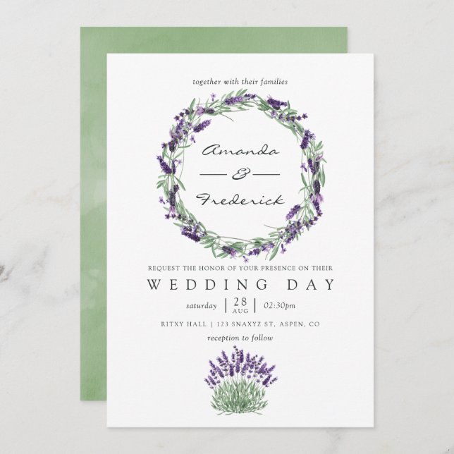Watercolor Lavender Wedding Invitation (Front/Back)