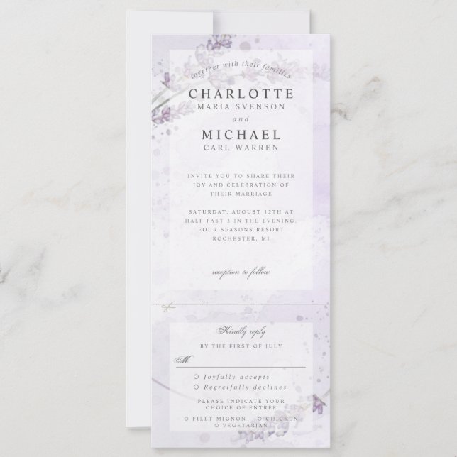 watercolor lavender wedding invite w rsvp (Front)