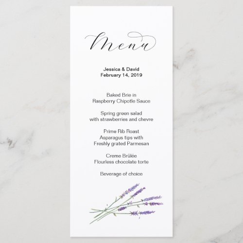 Watercolor Lavender Wedding Menu