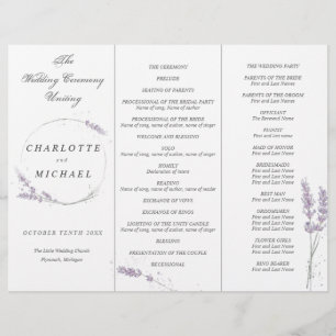 Watercolor lavender wedding program