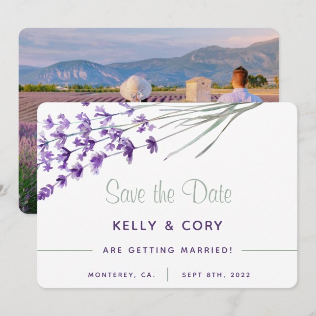 Watercolor Lavender Wedding Save The Date Cards (Front/Back)