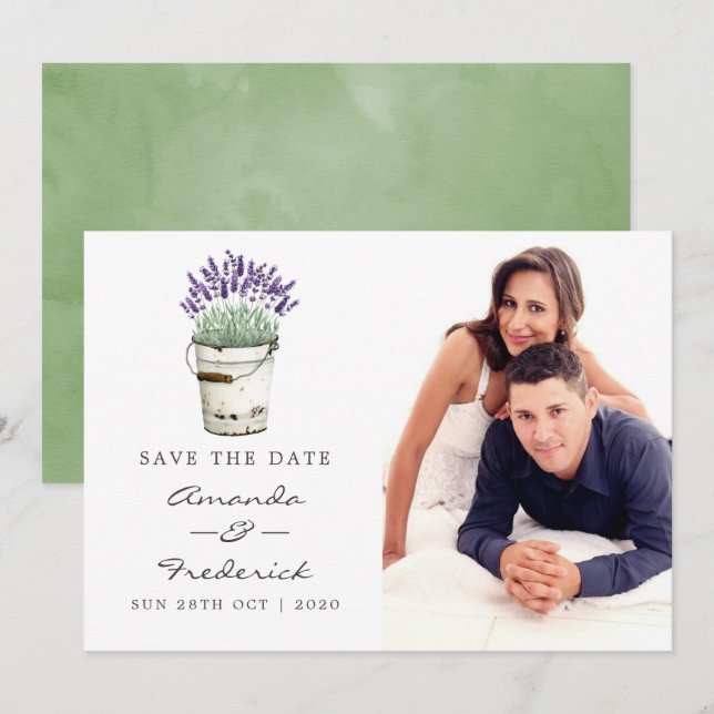 Watercolor Lavender Wedding Save the Date Invitation (Front/Back)