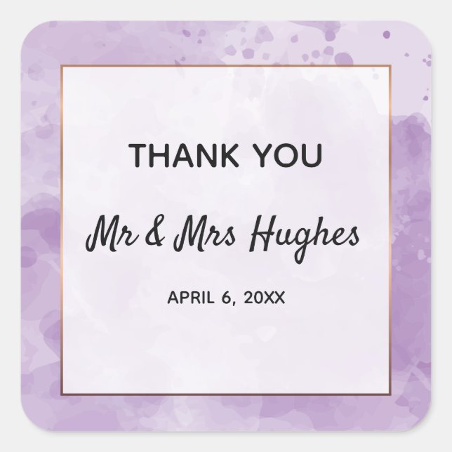 Watercolor Lavender wedding thank you Square Sticker (Front)