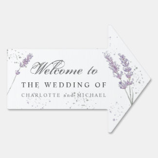 Watercolor lavender welcome wedding arrow sign