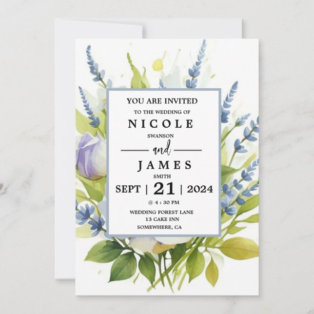 Watercolor Lavender Wildflowers Invitation (Front)
