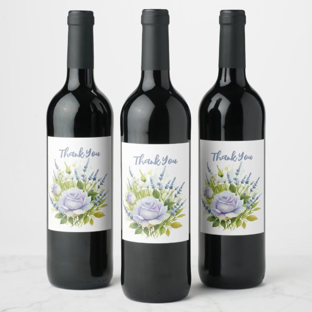 Watercolor Lavender Wildflowers Wine Label (Bottles)