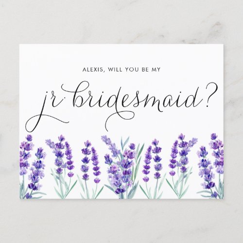 Watercolor Lavender Will You Be My Jr Bridesmaid Invitation Postcard