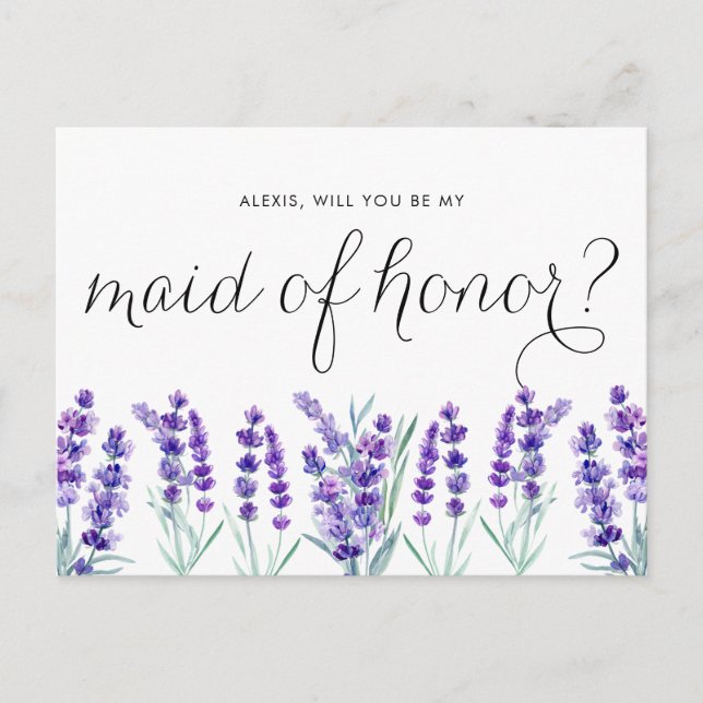 Watercolor Lavender Will You Be My Maid of Honor Invitation Postcard (Front)