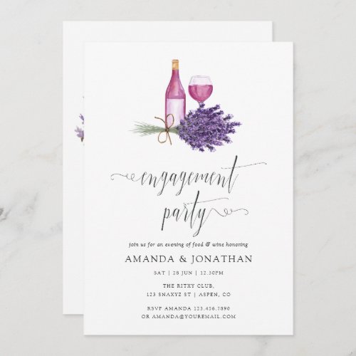 Watercolor Lavender Wine Tasting Engagement Party Invitation